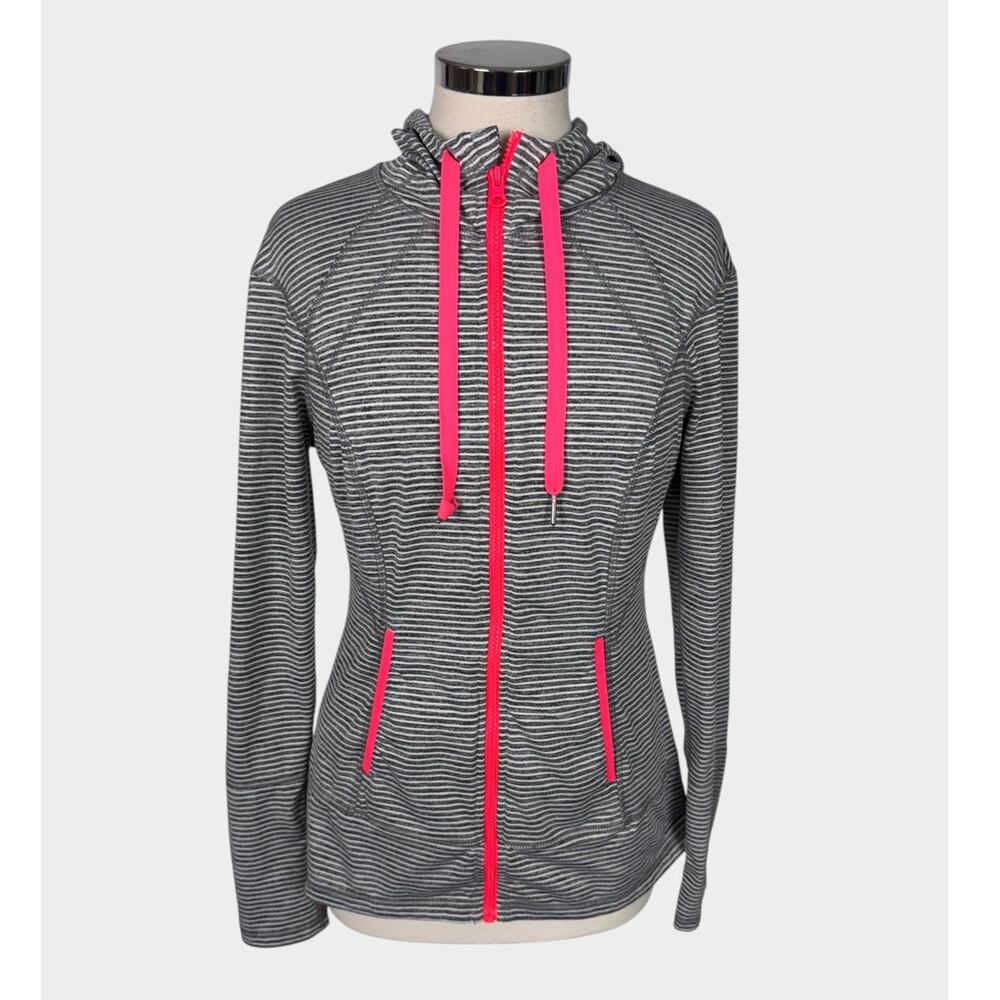 Lukka Womens Medium Athletic Full Zip Striped Hooded Jacket